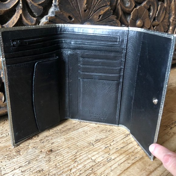 Braccialini Metallic Silver Embossed Cars Leather Trifold Checkbook Wallet - Picture 10 of 16